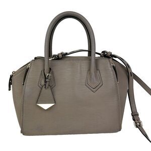 Rebecca Minkoff Perry Satchel Structured Leather Crossbody Bag Grey Taupe Handle